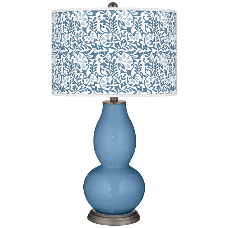 Image 1 Color Plus Double Gourd 29 1/2" Gardenia Shade Secure Blue Table Lamp