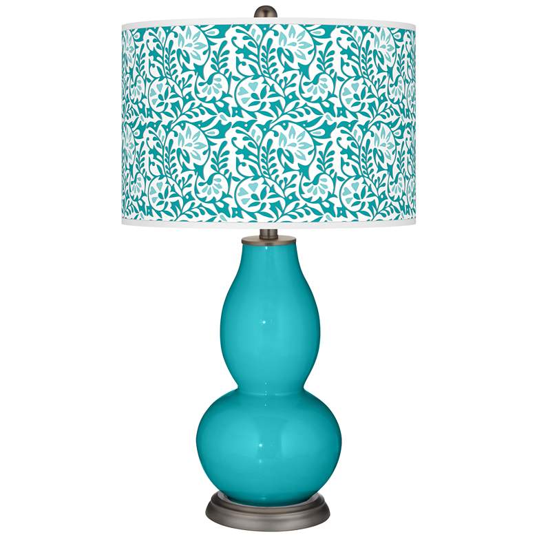 Image 1 Color Plus Double Gourd 29 1/2" Gardenia Shade Surfer Blue Table Lamp