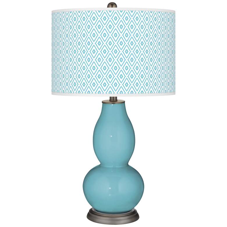 Image 1 Color Plus Double Gourd 29 1/2" High Diamonds Nautilus Blue Table Lamp