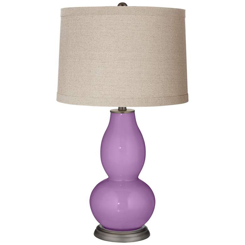 Image 1 Color Plus Double Gourd 29 1/2" Linen Shade African Violet Table Lamp