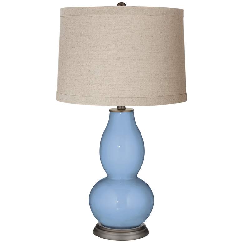 Image 1 Color Plus Double Gourd 29 1/2" Linen Shade Placid Blue Table Lamp