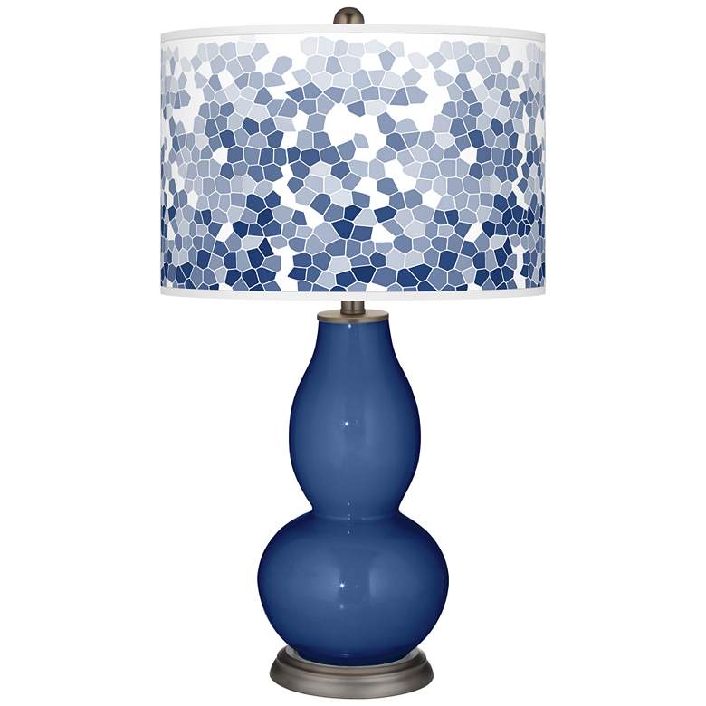 Image 1 Color Plus Double Gourd 29 1/2" Mosaic Shade Monaco Blue Table Lamp