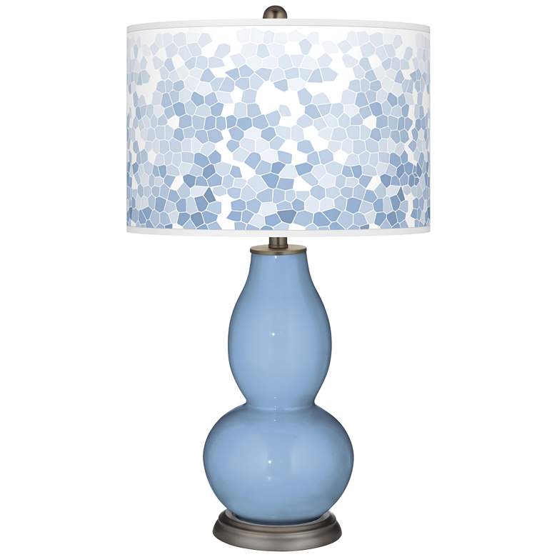 Image 1 Color Plus Double Gourd 29 1/2 inch Mosaic Shade Placid Blue Table Lamp