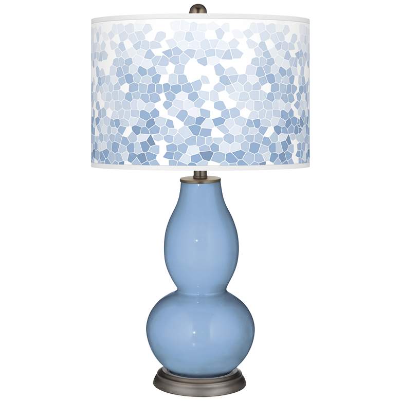 Image 1 Color Plus Double Gourd 29 1/2" Mosaic Shade Placid Blue Table Lamp