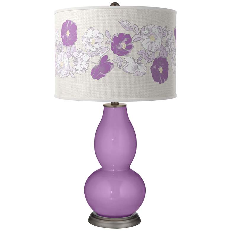 Image 1 Color Plus Double Gourd 29 1/2 inch Rose Bouquet African Violet Table Lamp