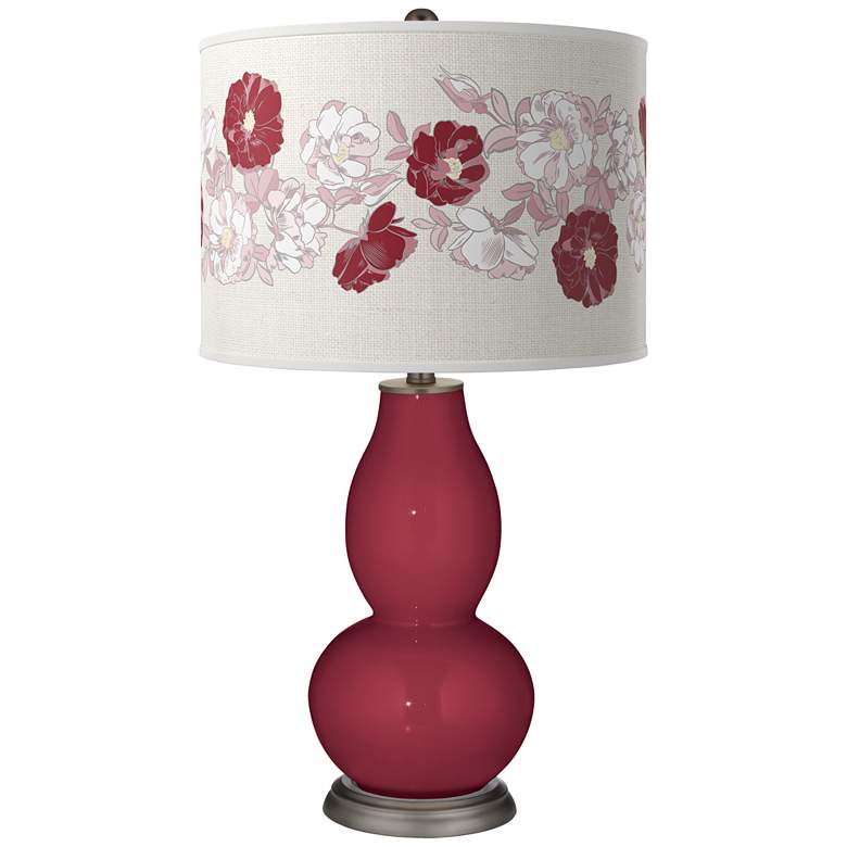 Image 1 Color Plus Double Gourd 29 1/2 inch Rose Bouquet Antique Red Table Lamp