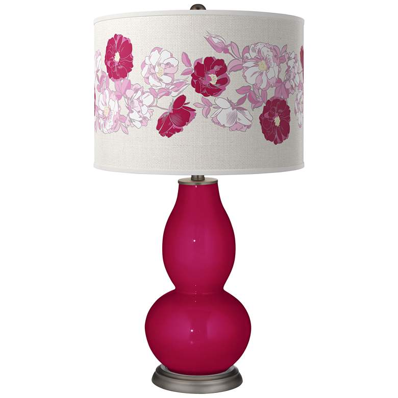 Image 1 Color Plus Double Gourd 29 1/2" Rose Bouquet Burgundy Red Table Lamp