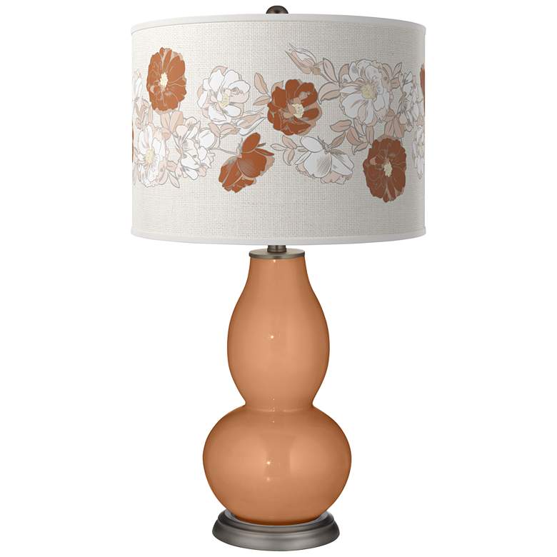 Image 1 Color Plus Double Gourd 29 1/2" Rose Bouquet Burnt Almond Table Lamp