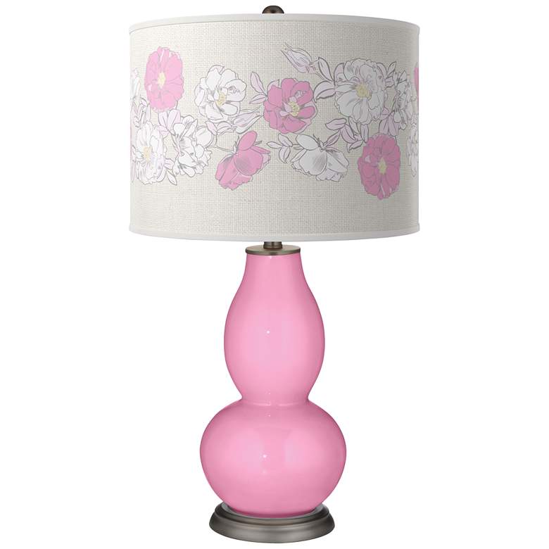Image 1 Color Plus Double Gourd 29 1/2" Rose Bouquet Candy Pink Table Lamp