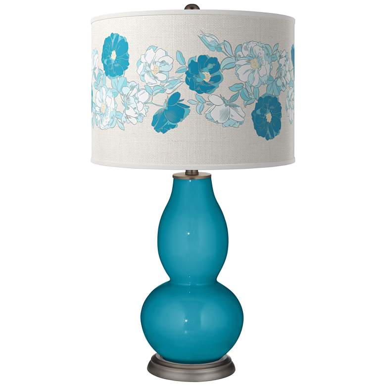 Image 1 Color Plus Double Gourd 29 1/2" Rose Bouquet Caribbean Sea Table Lamp