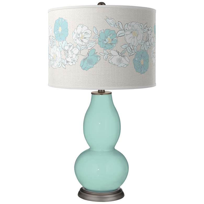 Image 1 Color Plus Double Gourd 29 1/2 inch Rose Bouquet Cay Blue Table Lamp