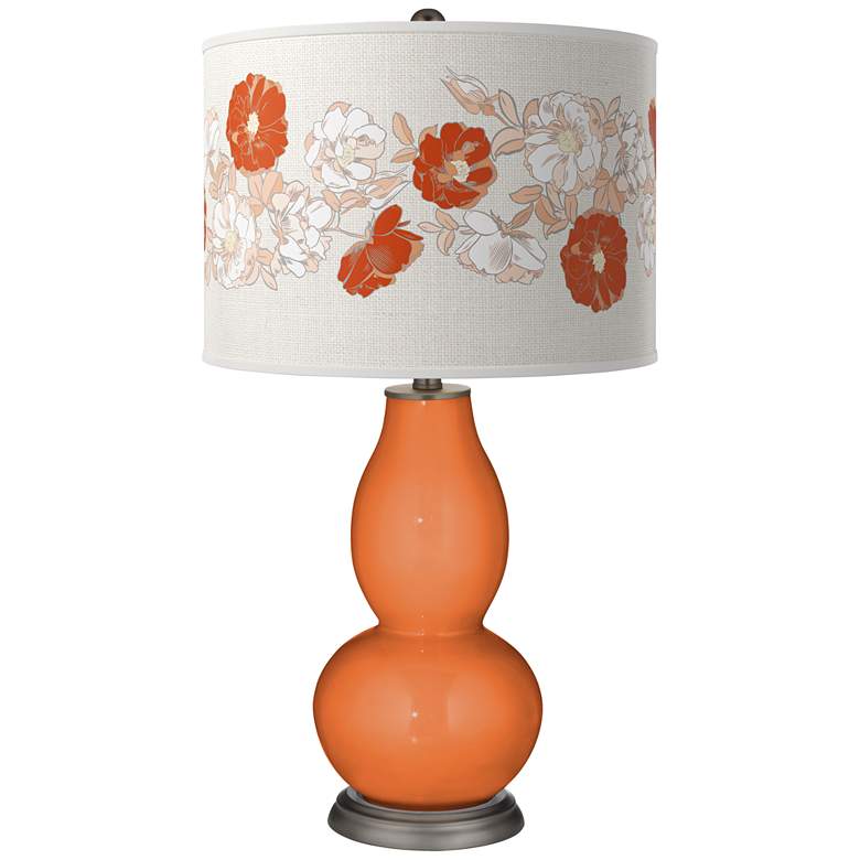 Image 1 Color Plus Double Gourd 29 1/2 inch Rose Bouquet Celosia Orange Table Lamp