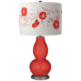 Image1 of Color Plus Double Gourd 29 1/2" Rose Bouquet Cherry Tomato Red Lamp