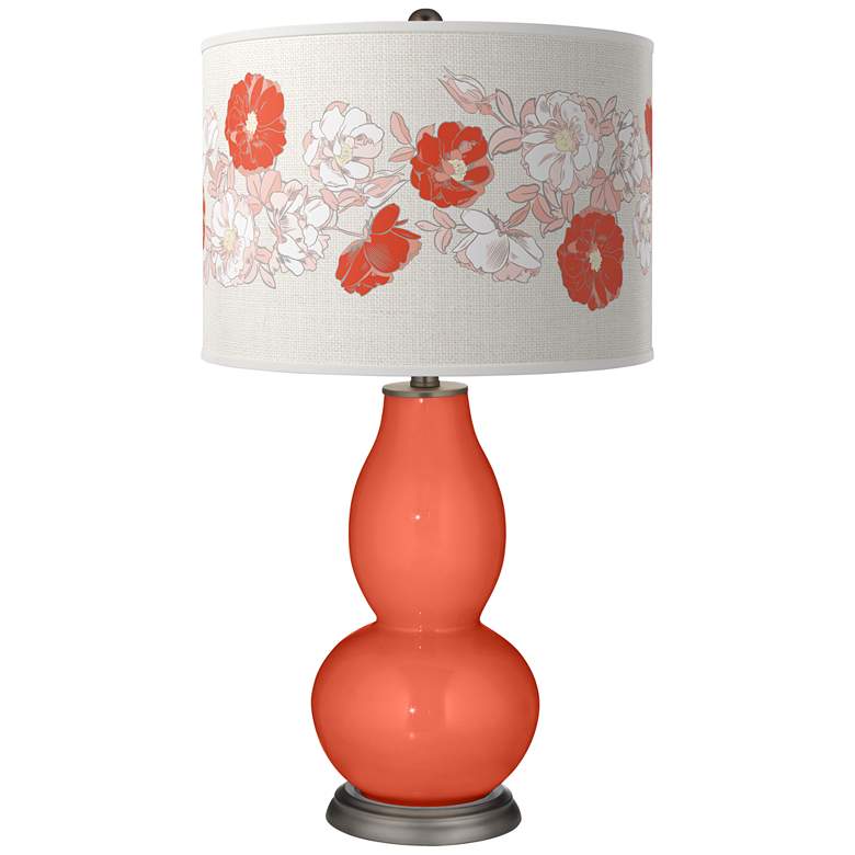 Image 1 Color Plus Double Gourd 29 1/2 inch Rose Bouquet Daring Orange Table Lamp