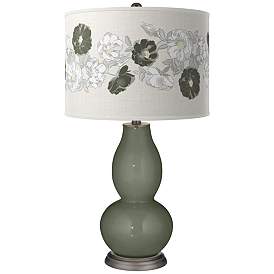 Image1 of Color Plus Double Gourd 29 1/2" Rose Bouquet Deep Lichen Green Lamp