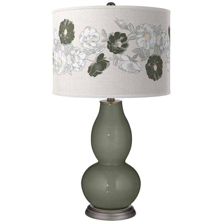 Image 1 Color Plus Double Gourd 29 1/2 inch Rose Bouquet Deep Lichen Green Lamp