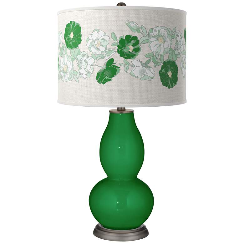 Image 1 Color Plus Double Gourd 29 1/2 inch Rose Bouquet Envy Green Table Lamp
