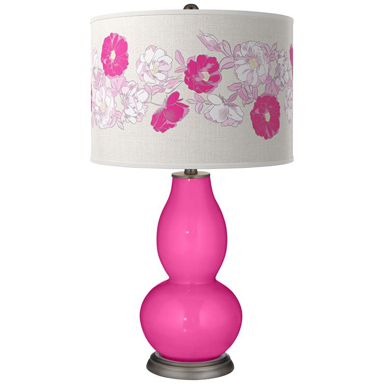 Image 1 Color Plus Double Gourd 29 1/2" Rose Bouquet Fuchsia Pink Table Lamp