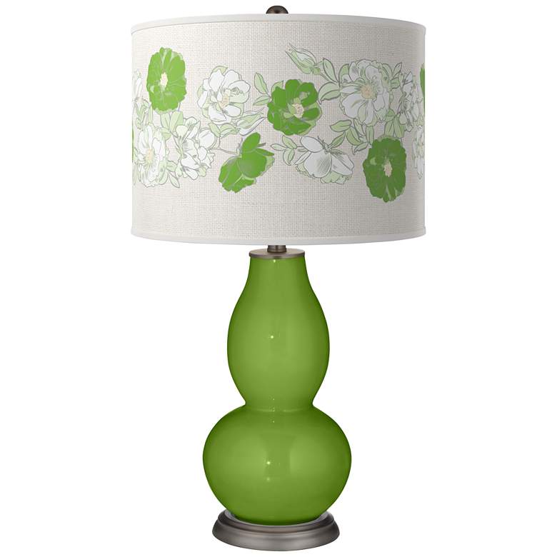 Image 1 Color Plus Double Gourd 29 1/2 inch Rose Bouquet Gecko Green Table Lamp