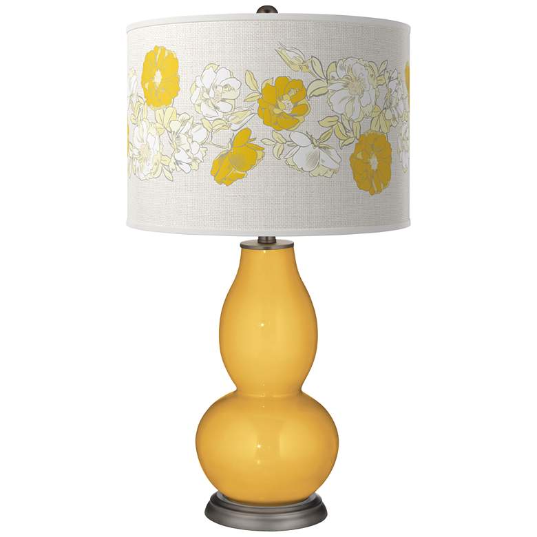 Image 1 Color Plus Double Gourd 29 1/2" Rose Bouquet Goldenrod Yellow Lamp