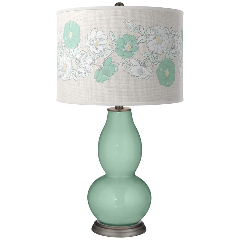 Image 1 Color Plus Double Gourd 29 1/2" Rose Bouquet Grayed Jade Green Lamp
