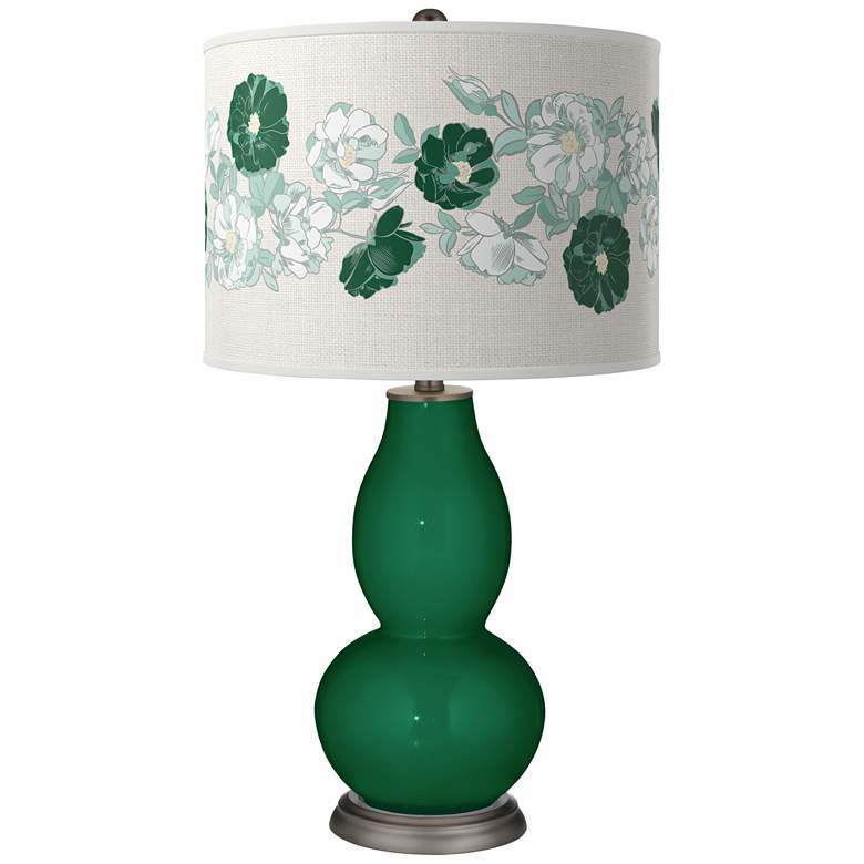 Image 1 Color Plus Double Gourd 29 1/2" Rose Bouquet Greens Glass Table Lamp