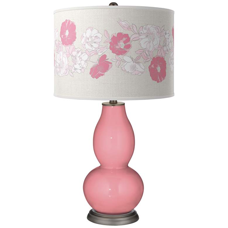 Image 1 Color Plus Double Gourd 29 1/2 inch Rose Bouquet Haute Pink Table Lamp