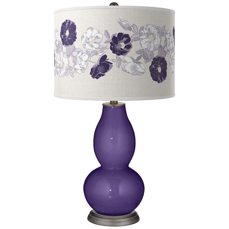 Image 1 Color Plus Double Gourd 29 1/2" Rose Bouquet Izmir Purple Table Lamp