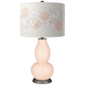 Image1 of Color Plus Double Gourd 29 1/2" Rose Bouquet Linen Color Lamp