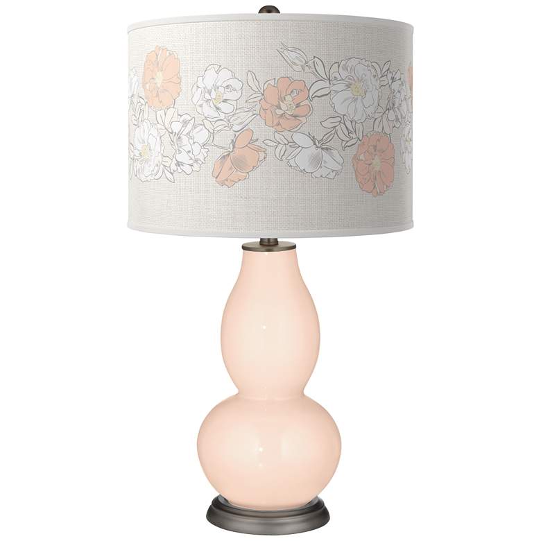 Image 1 Color Plus Double Gourd 29 1/2 inch Rose Bouquet Linen Color Lamp