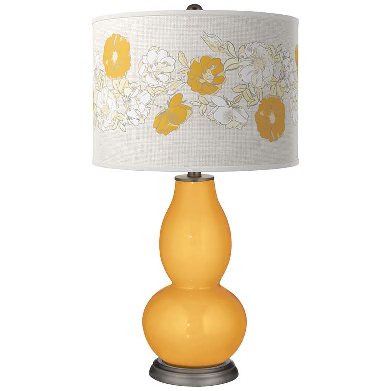 Image 1 Color Plus Double Gourd 29 1/2" Rose Bouquet Marigold Yellow Lamp