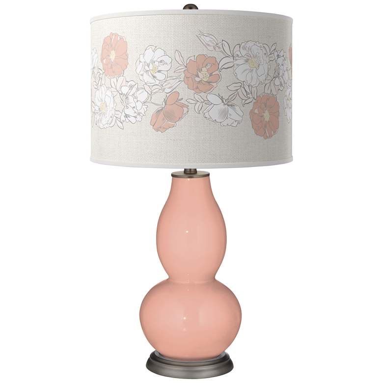 Image 1 Color Plus Double Gourd 29 1/2" Rose Bouquet Mellow Coral Pink Lamp