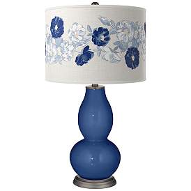 Image1 of Color Plus Double Gourd 29 1/2" Rose Bouquet Monaco Blue Table Lamp