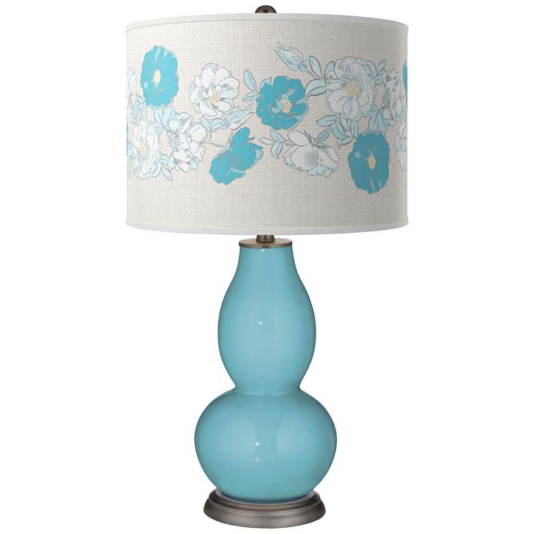 Image 1 Color Plus Double Gourd 29 1/2" Rose Bouquet Nautilus Blue Table Lamp