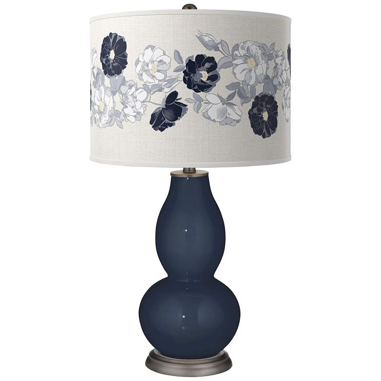 Image 1 Color Plus Double Gourd 29 1/2 inch Rose Bouquet Naval Blue Table Lamp