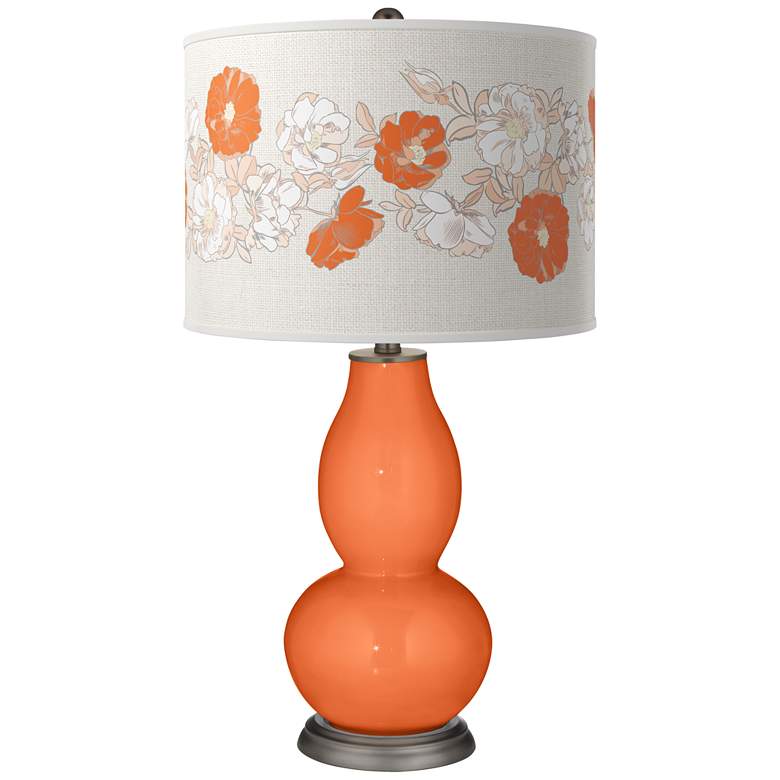 Image 1 Color Plus Double Gourd 29 1/2" Rose Bouquet Nectarine Orange Lamp