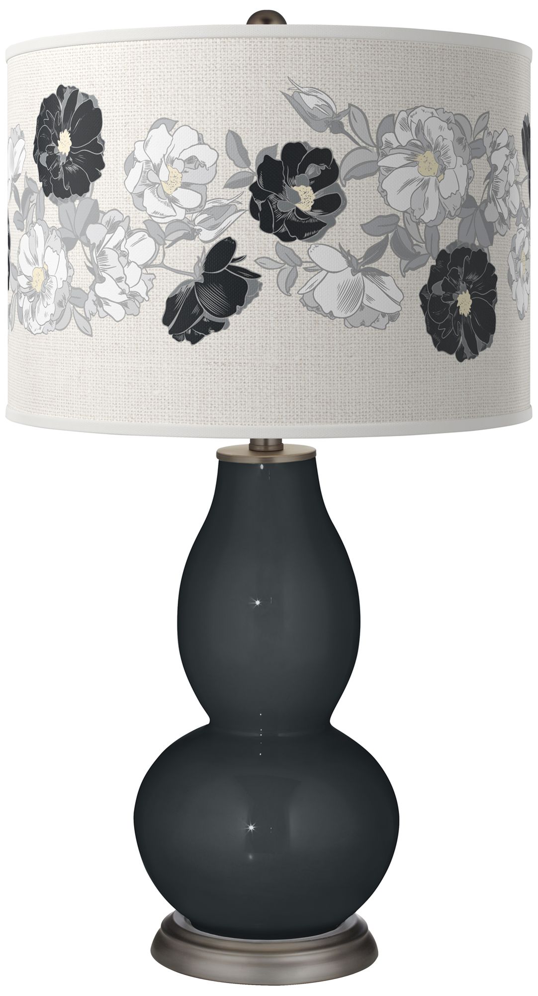 Image Color Plus Double Gourd 29 1/2" Rose Bouquet Night Black Table Lamp