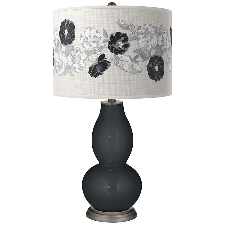 Image 1 Color Plus Double Gourd 29 1/2 inch Rose Bouquet Night Black Table Lamp
