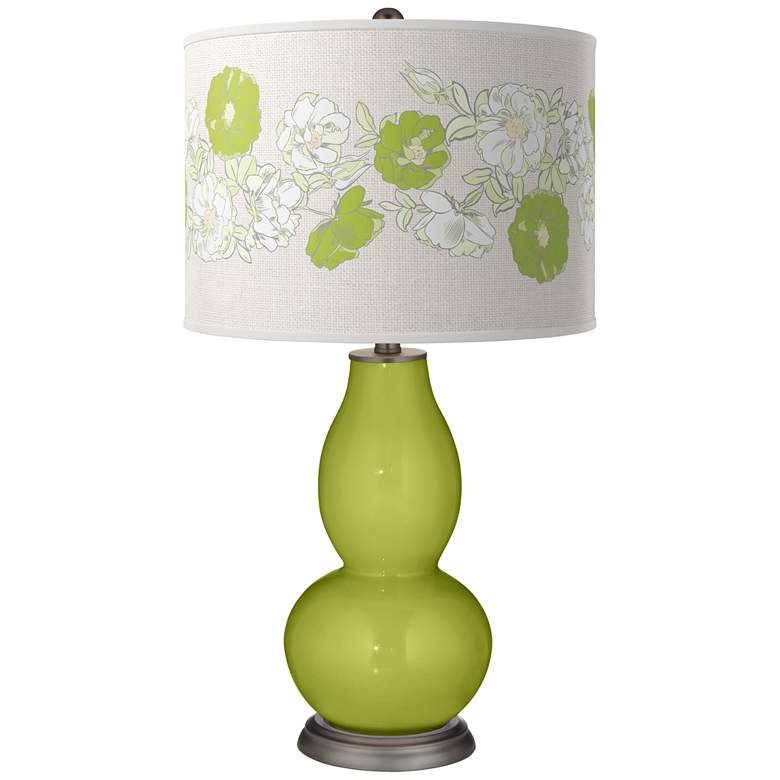Image 1 Color Plus Double Gourd 29 1/2" Rose Bouquet Parakeet Green Table Lamp