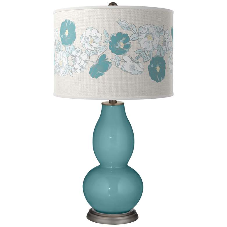 Image 1 Color Plus Double Gourd 29 1/2 inch Rose Bouquet Reflecting Pool Blue Lamp