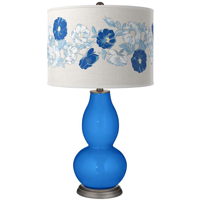 Image 1 Color Plus Double Gourd 29 1/2" Rose Bouquet Royal Blue Table Lamp
