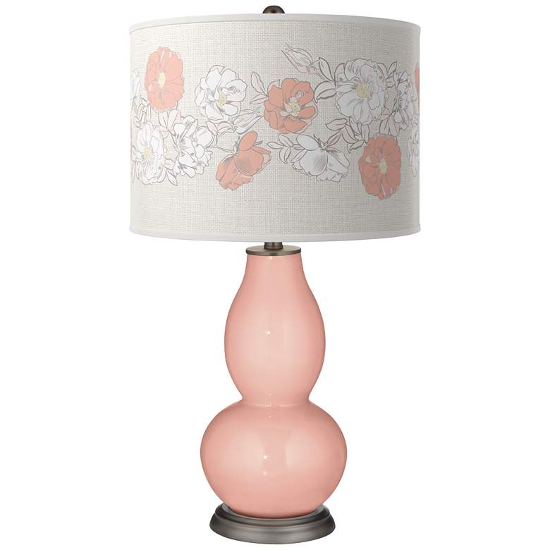 Image 1 Color Plus Double Gourd 29 1/2" Rose Bouquet Rustique Pink Table Lamp
