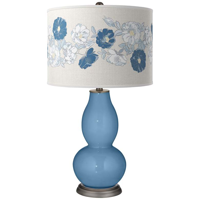 Image 1 Color Plus Double Gourd 29 1/2 inch Rose Bouquet Secure Blue Table Lamp