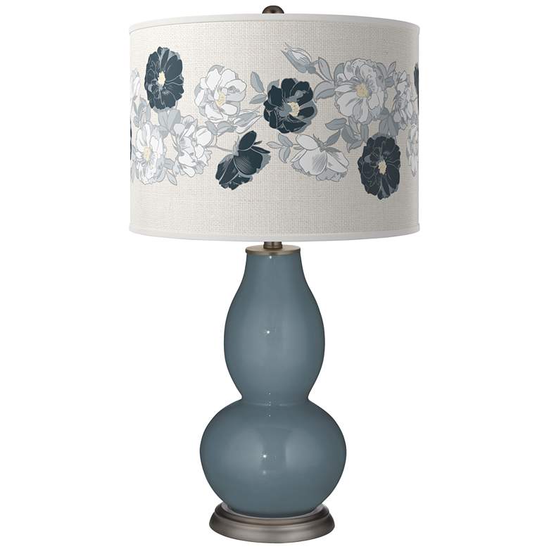 Image 1 Color Plus Double Gourd 29 1/2 inch Rose Bouquet Smoky Blue Table Lamp