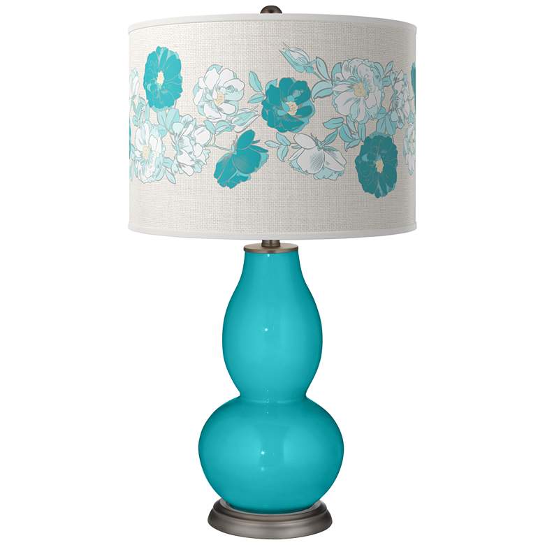 Image 1 Color Plus Double Gourd 29 1/2" Rose Bouquet Surfer Blue Table Lamp