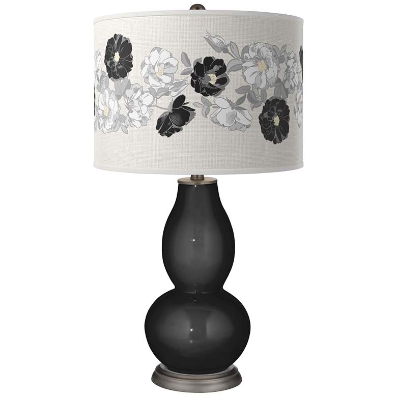 Image 1 Color Plus Double Gourd 29 1/2 inch Rose Bouquet Tricorn Black Table Lamp