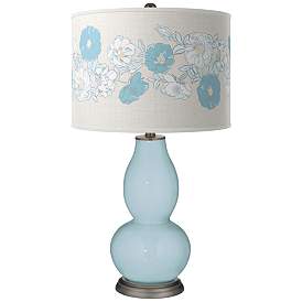 Image1 of Color Plus Double Gourd 29 1/2" Rose Bouquet Vast Sky Blue Table Lamp