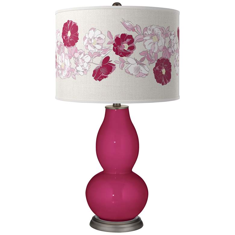 Image 1 Color Plus Double Gourd 29 1/2" Rose Bouquet Vivacious Pink Table Lamp