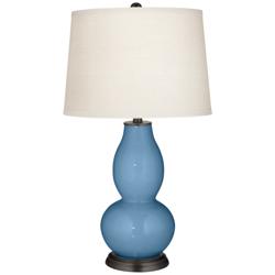 Color Plus Double Gourd 29 1/2" White Shade Secure Blue Table Lamp