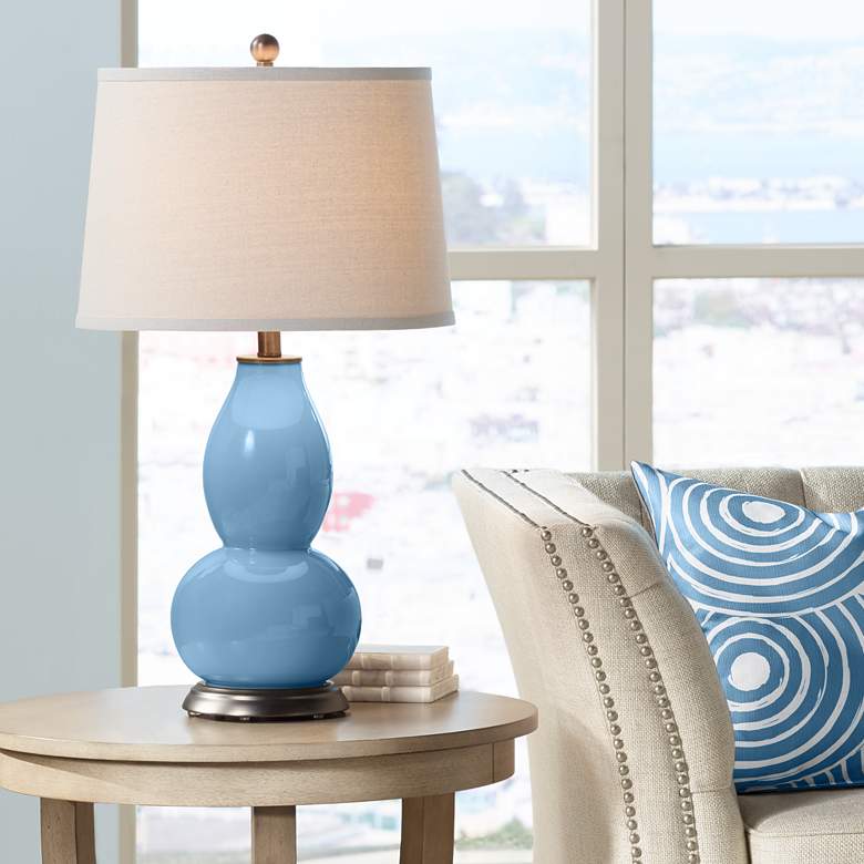 Image 2 Color Plus Double Gourd 29 1/2 inch White Shade Secure Blue Table Lamp